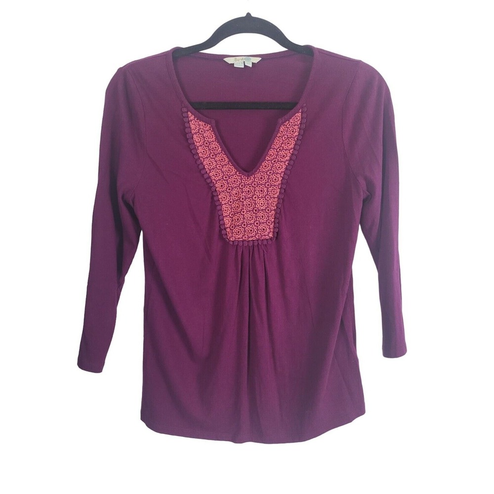 Boden Coquette Long Sleeve Top 4 Womens Purple V Neck Pullover Blouse